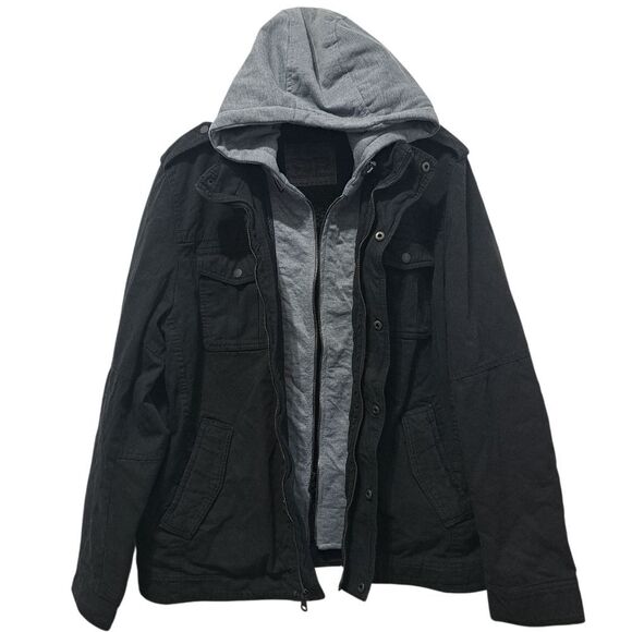 Levi's Men's Sherpa Lined Two Pocket Hooded Trucker Jacket Black Large NWT - Picture 1 of 16